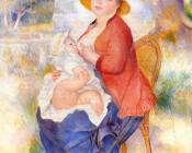 皮埃尔 奥古斯特 雷诺阿 : Motherhood, Woman Breast Feeding Her Child